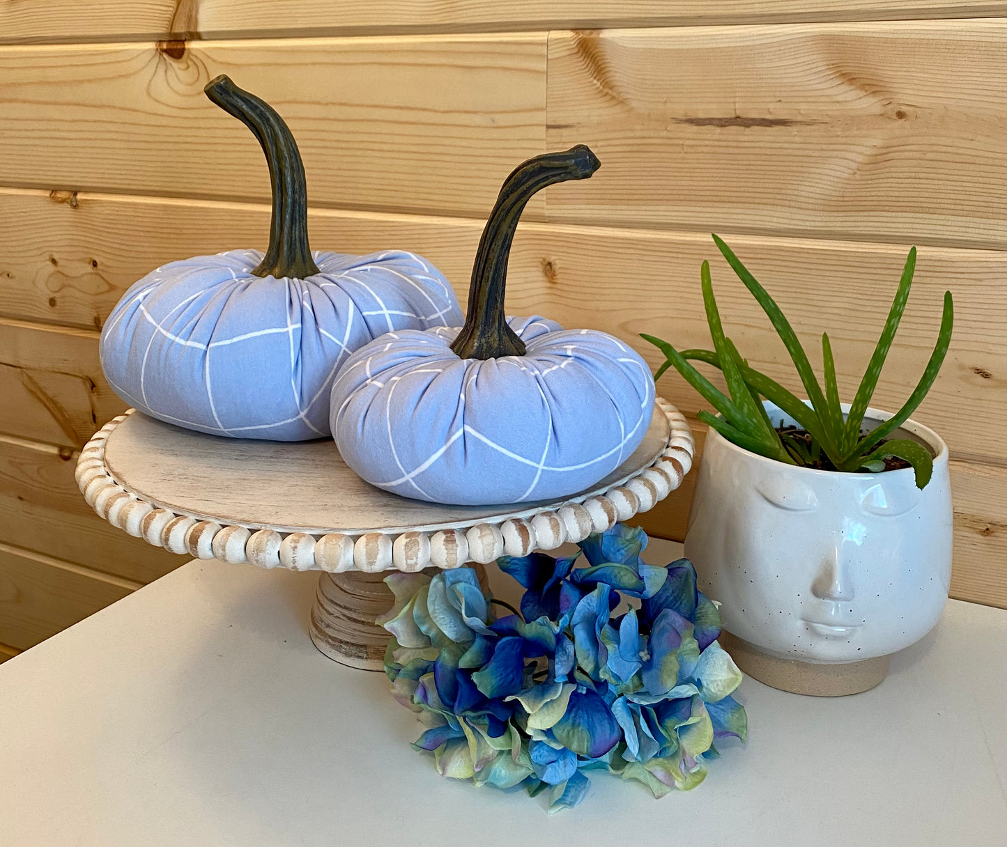 LARGE PUMPKIN - BLUE and WHITE WINDOW PANE PLAID