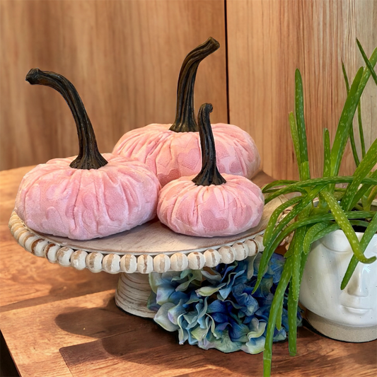 PUMPKIN SET of 3 HEART EMBOSSED MINK VELVET - PINK