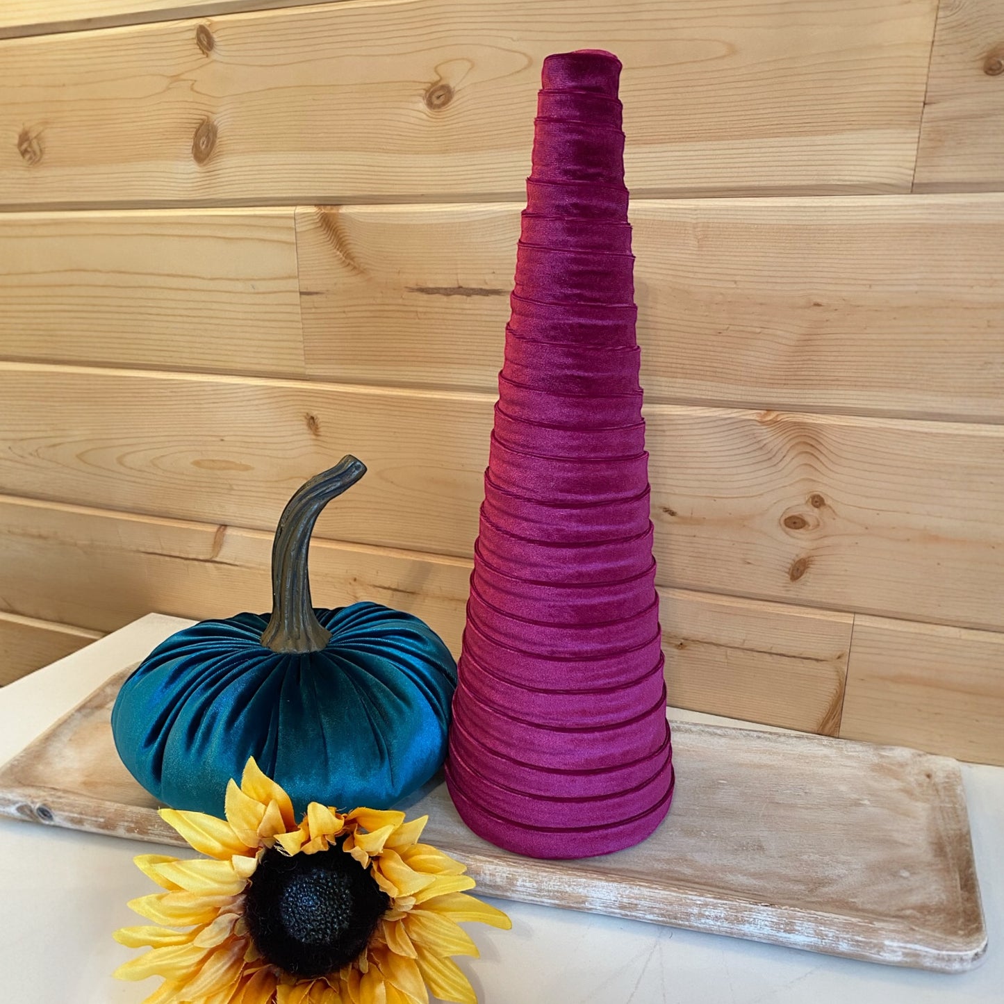 Decorative CONE Trees for Home Decor and Wedding Centerpieces Set of 5 MAGENTA VELVET Cones