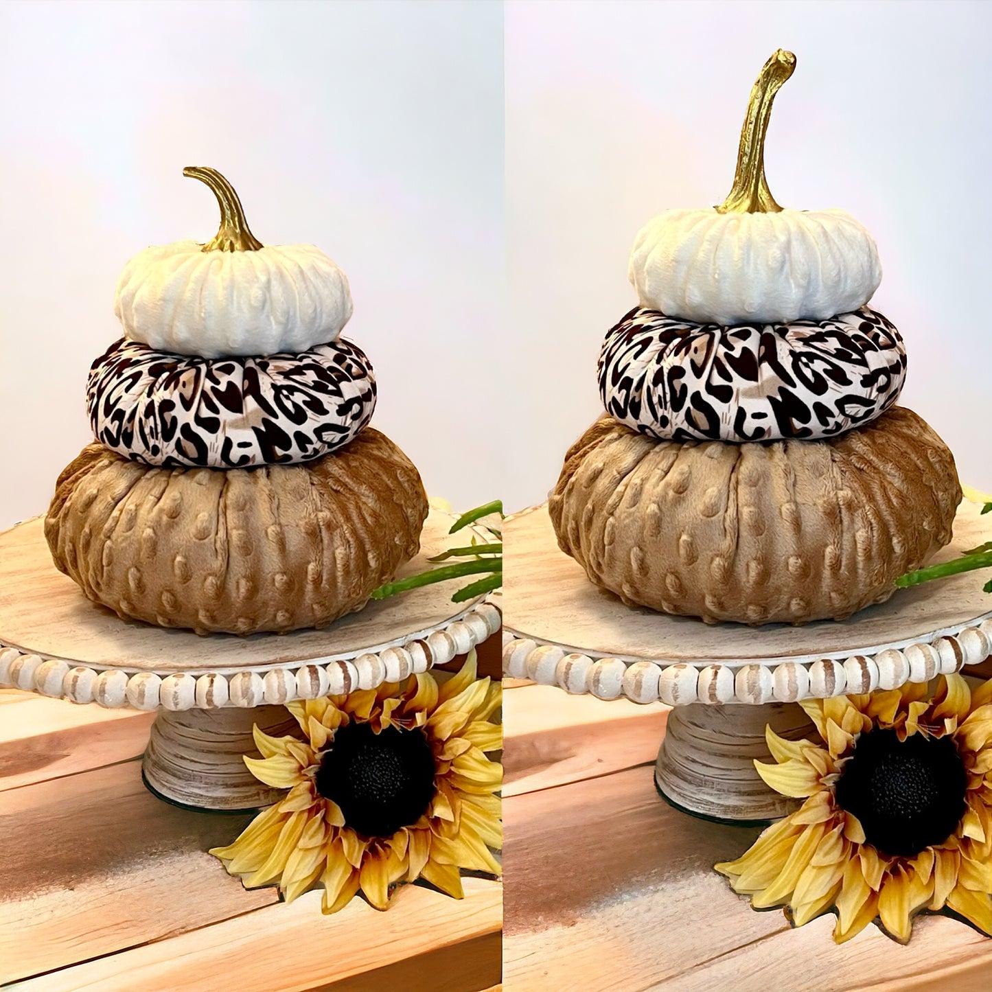 Tiered Pumpkin Stack - Nubby Mink Animal Print Cream Leopard