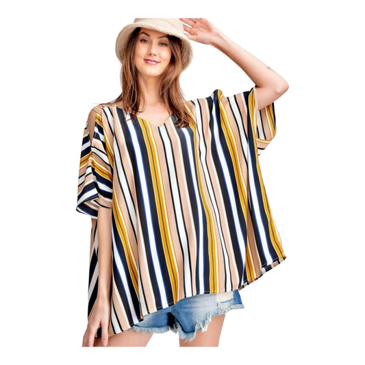 Poncho Multi Color Stripe Cold Shoulder Tunic Poncho Brand New EASEL Top Size SMALL