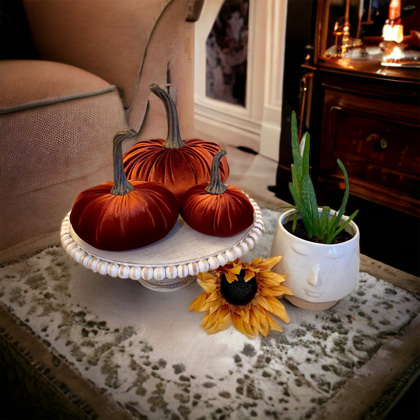 PUMPKIN SET OF 3 VELVET - RUST