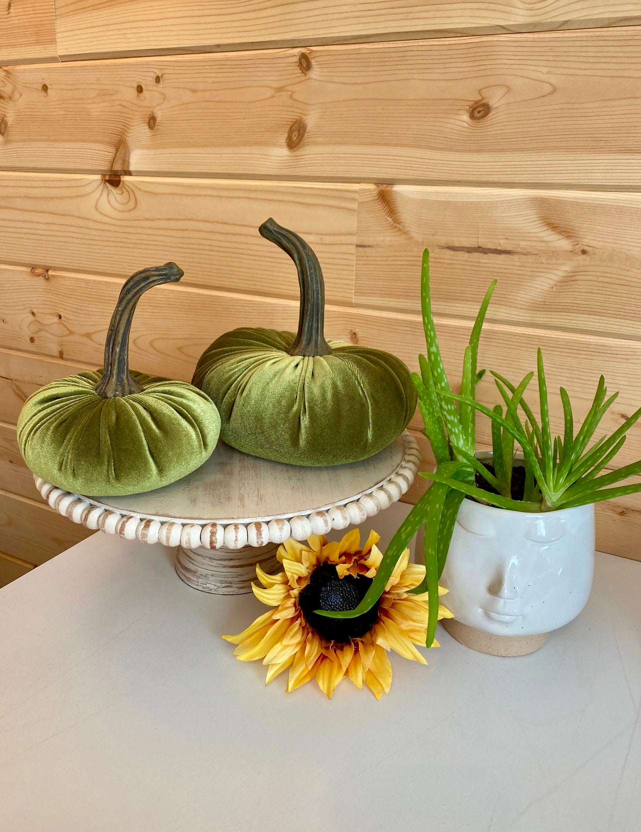 LARGE VELVET PUMPKIN - AVOCADO GREEN