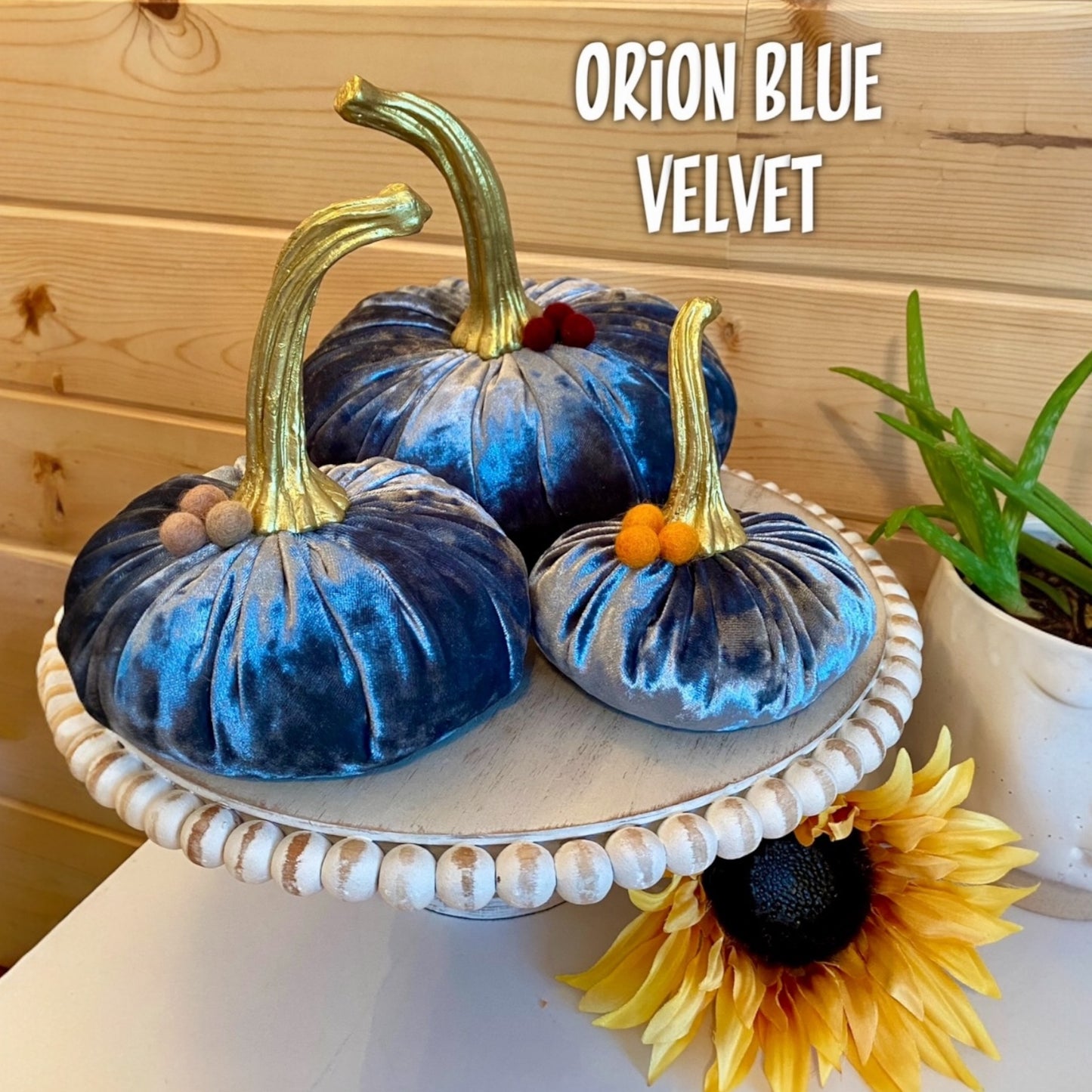 VELVET PUMPKIN SET of 3 - ORION BLUE VELVET