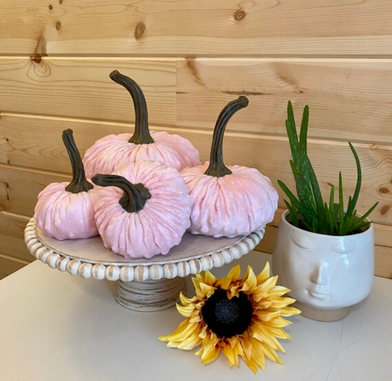 HANDMADE PUMPKIN SET of 3 NUBBY MINK VELVET - PINK