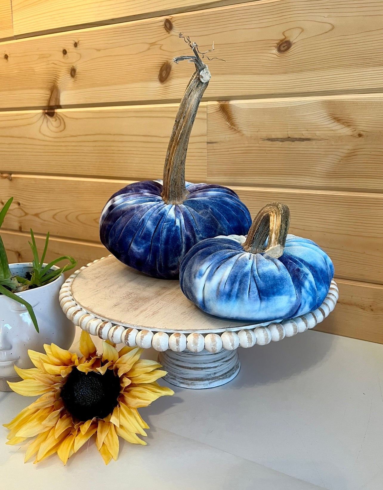 EXTRA LARGE VELVET PUMPKIN - BLUE WHITE PURPLE TIE DYE