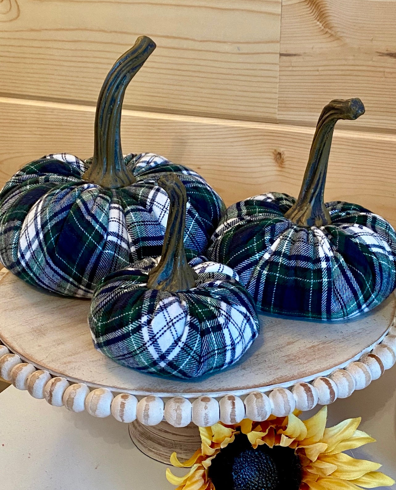 FLANNEL PUMPKIN SET of 3 - TARTAN PLAID FLANNEL