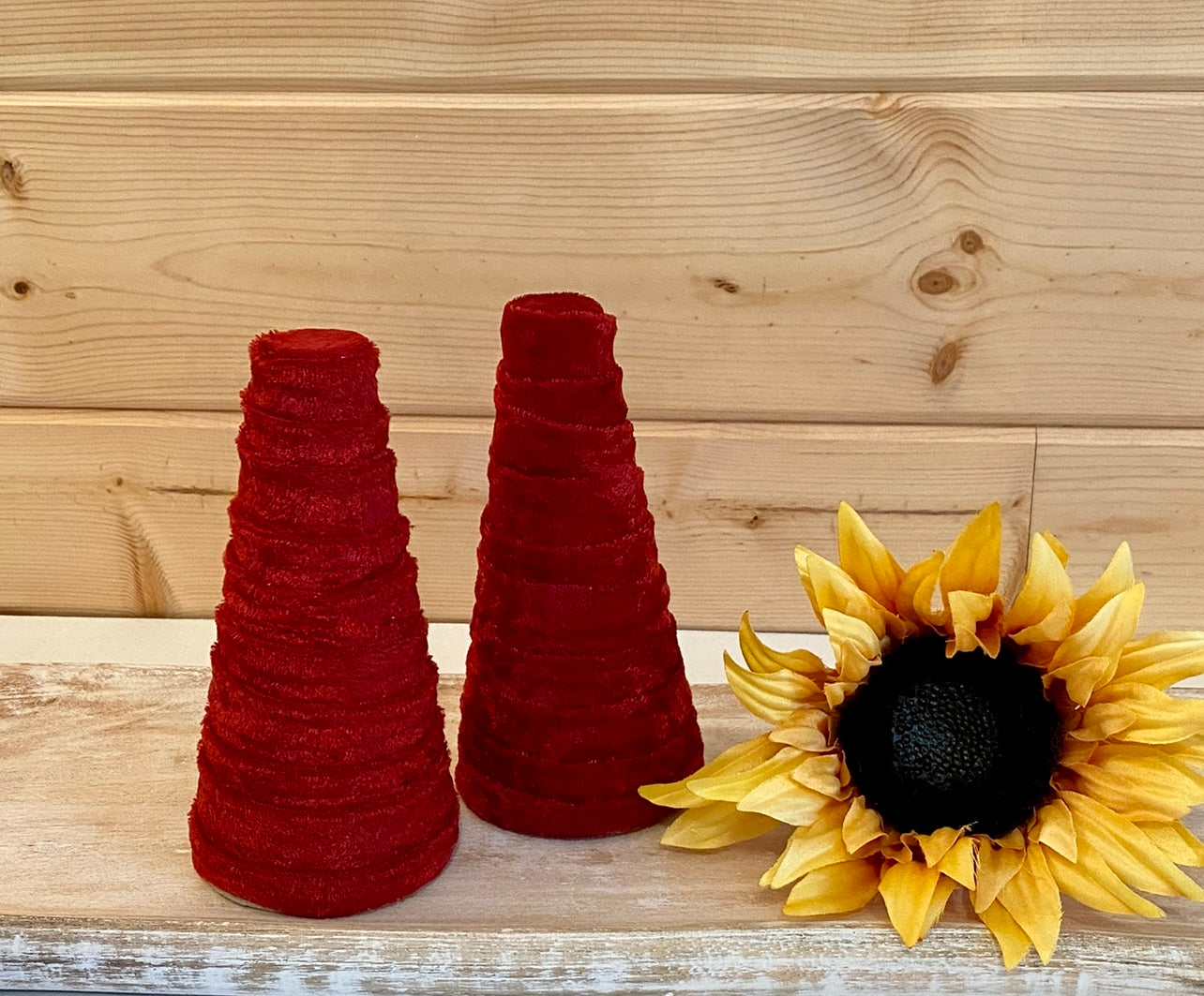 Decorative CONE Trees BRICK RED Crush Velvet Tree Set of 5