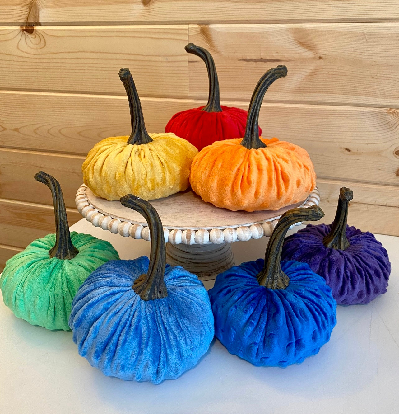 LARGE NUBBY MINK VELVET PUMPKINS - RAINBOW SET of 7