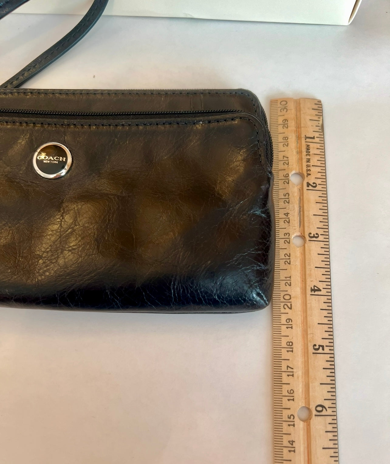 Vintage Coach Black Leather Double Zip Wallet Wristlet #47894 *New w/Box Receipt