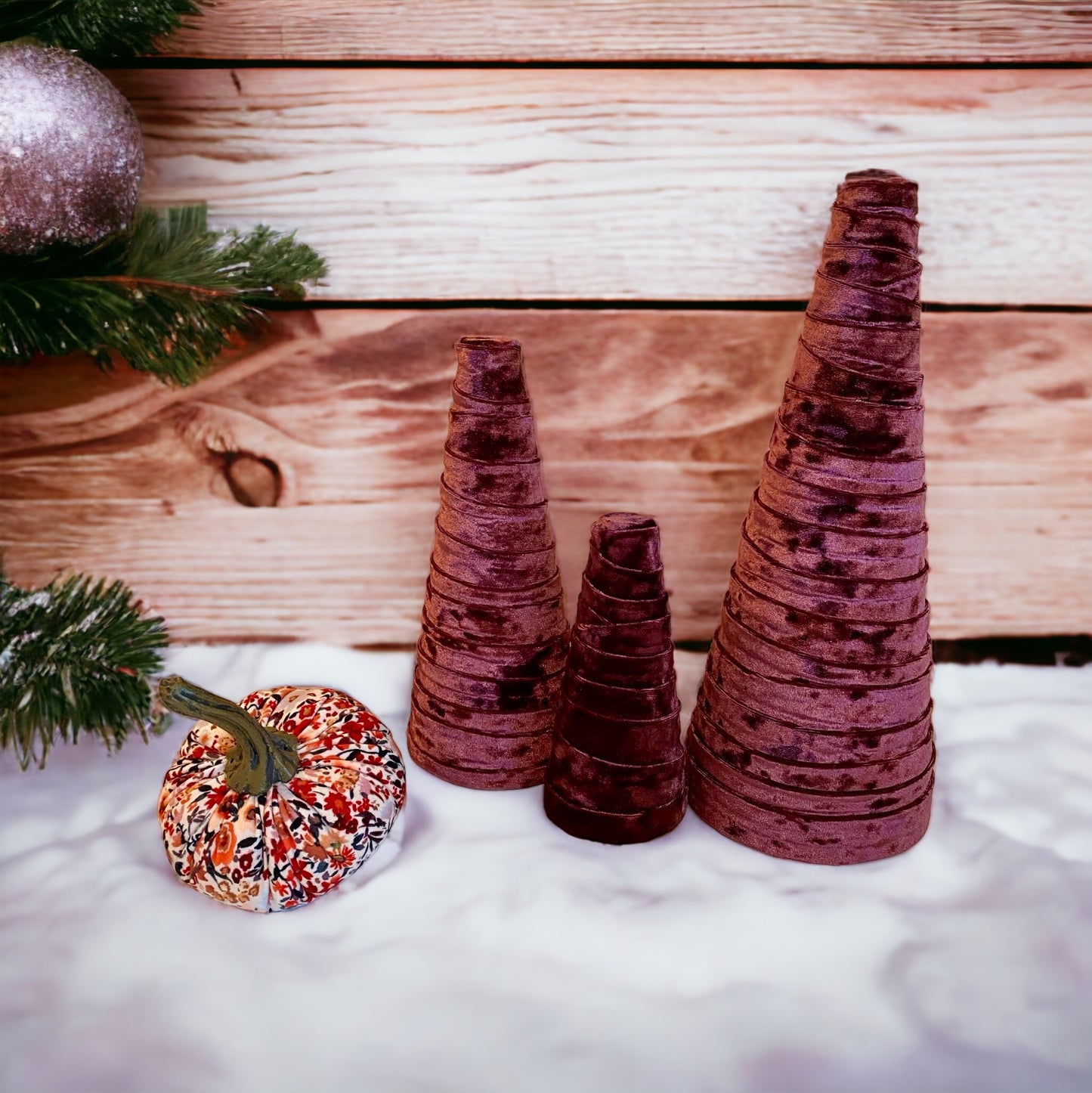 Decorative CONE Trees WINE VELVET Set of 3