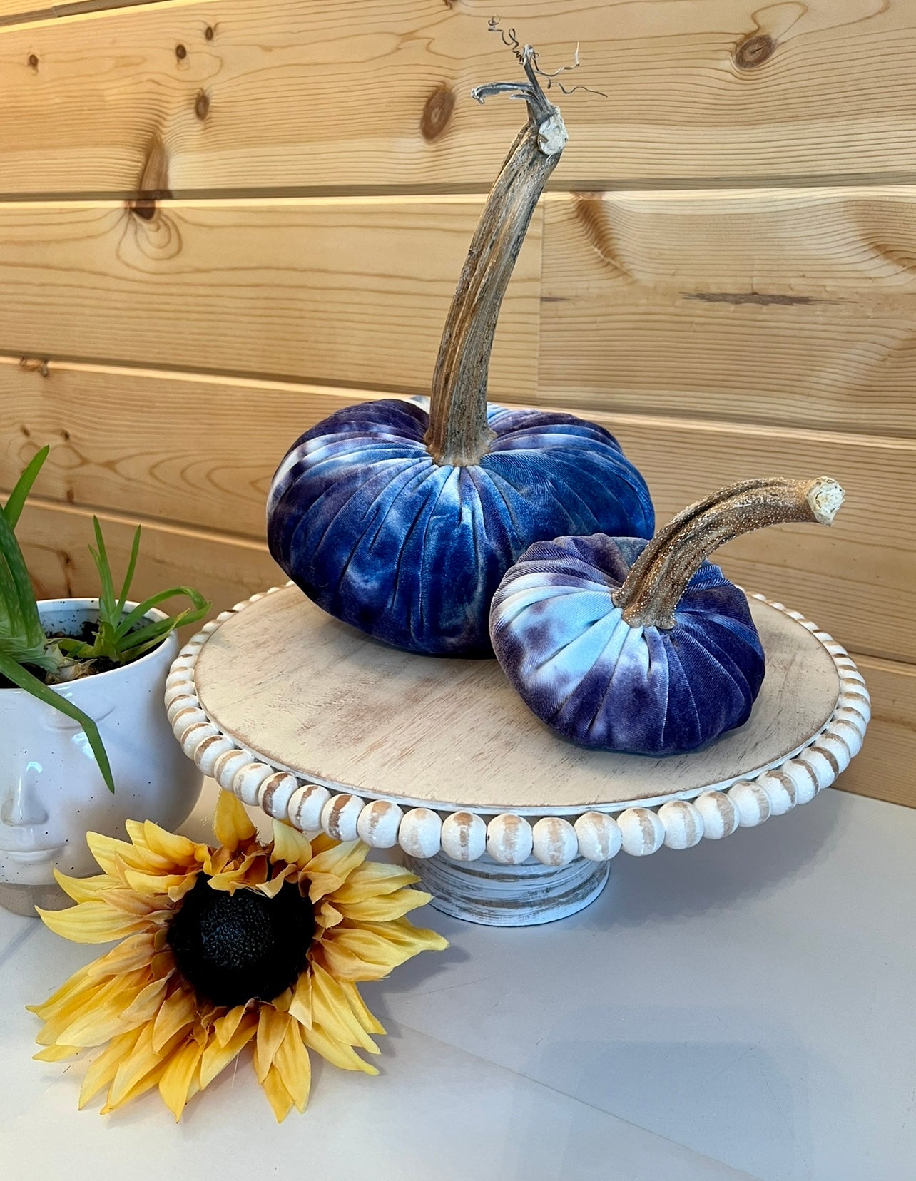 EXTRA LARGE VELVET PUMPKIN - BLUE WHITE PURPLE TIE DYE