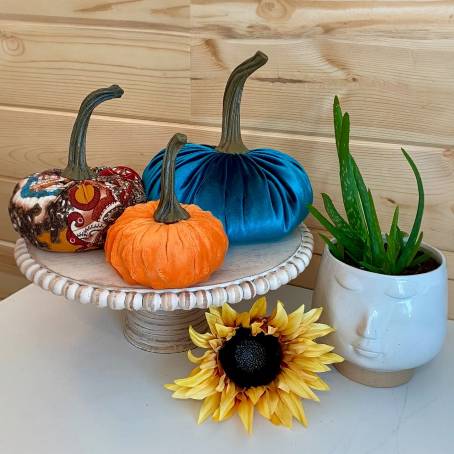 VELVET PUMPKIN SET of 3 - TEAL VELVET