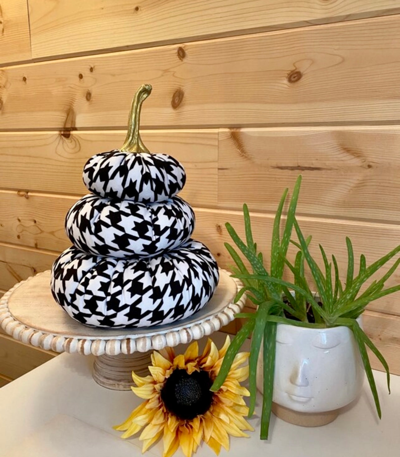 Tiered Pumpkin Stack - Houndstooth Print Black and White