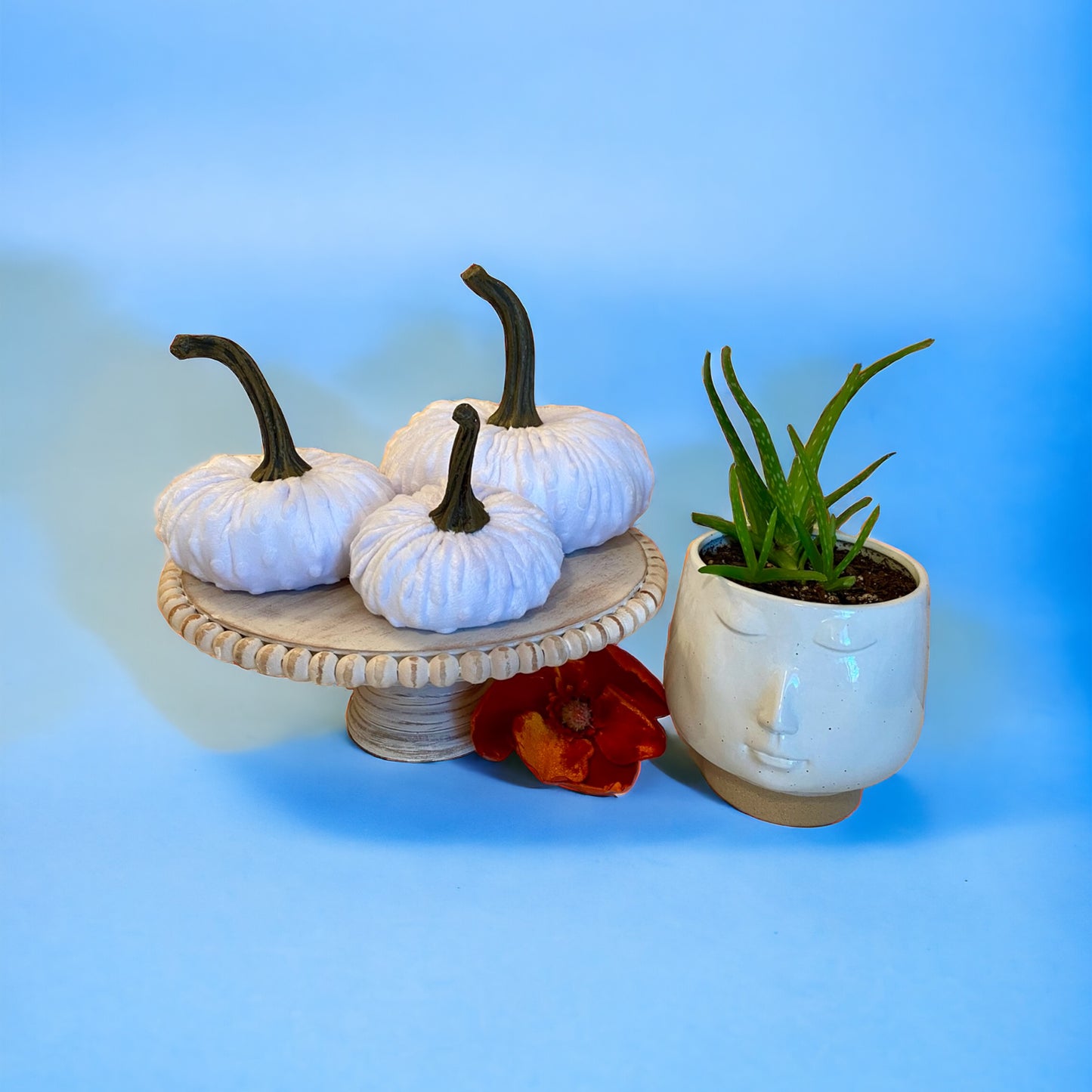 PUMPKIN SET OF 3 NUBBY MINK VELVET - WHITE