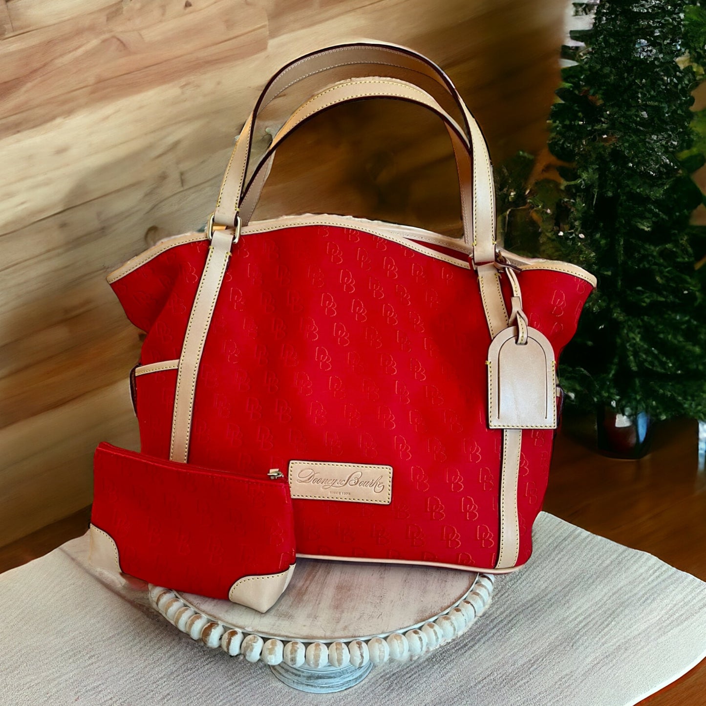 ‼️SOLD‼️ Dooney & Bourke Medium Red Signature Jacquard Tote with Small Pouch