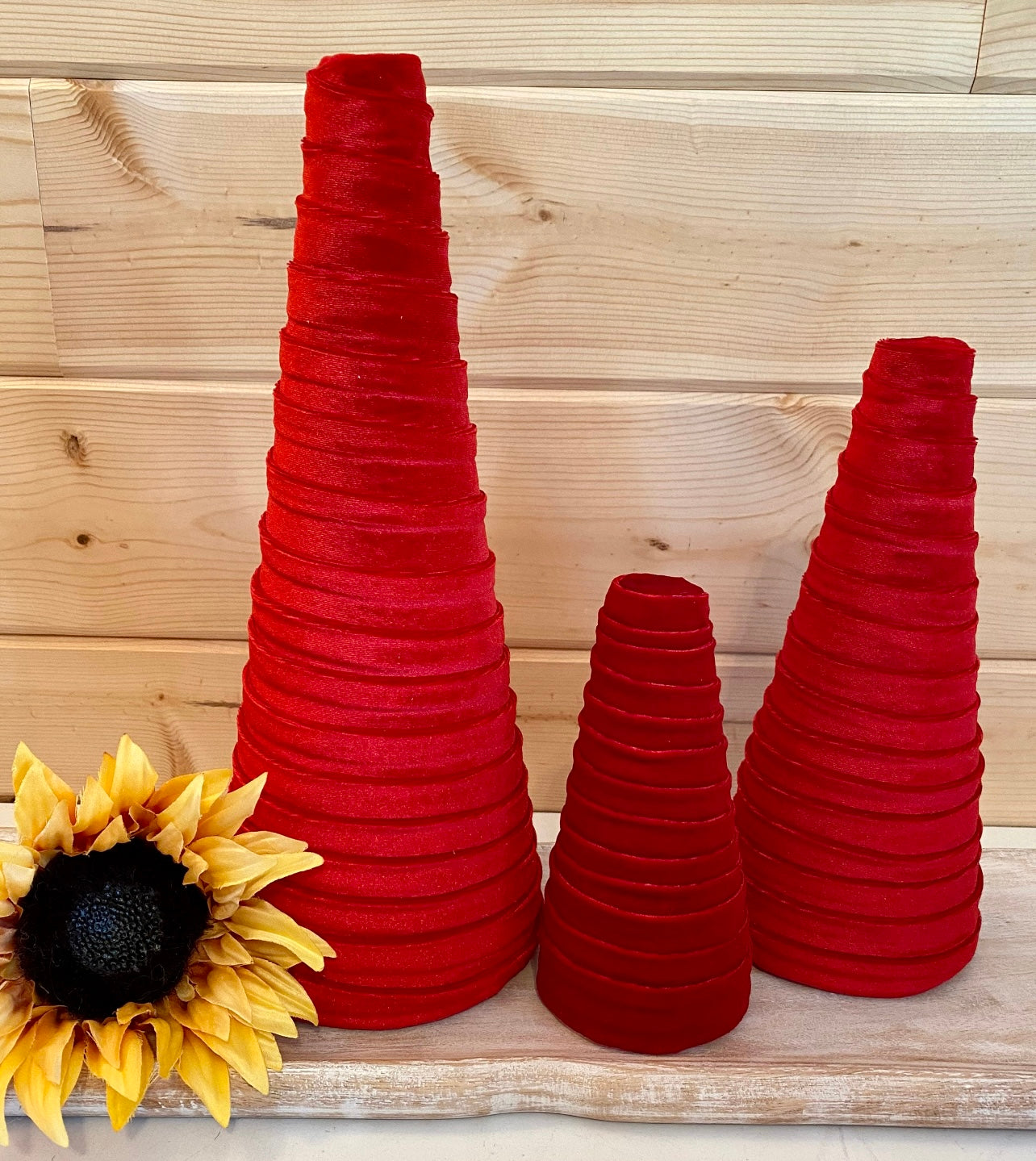 Decorative CONE Trees CANDY CANE RED VELVET Set of 3