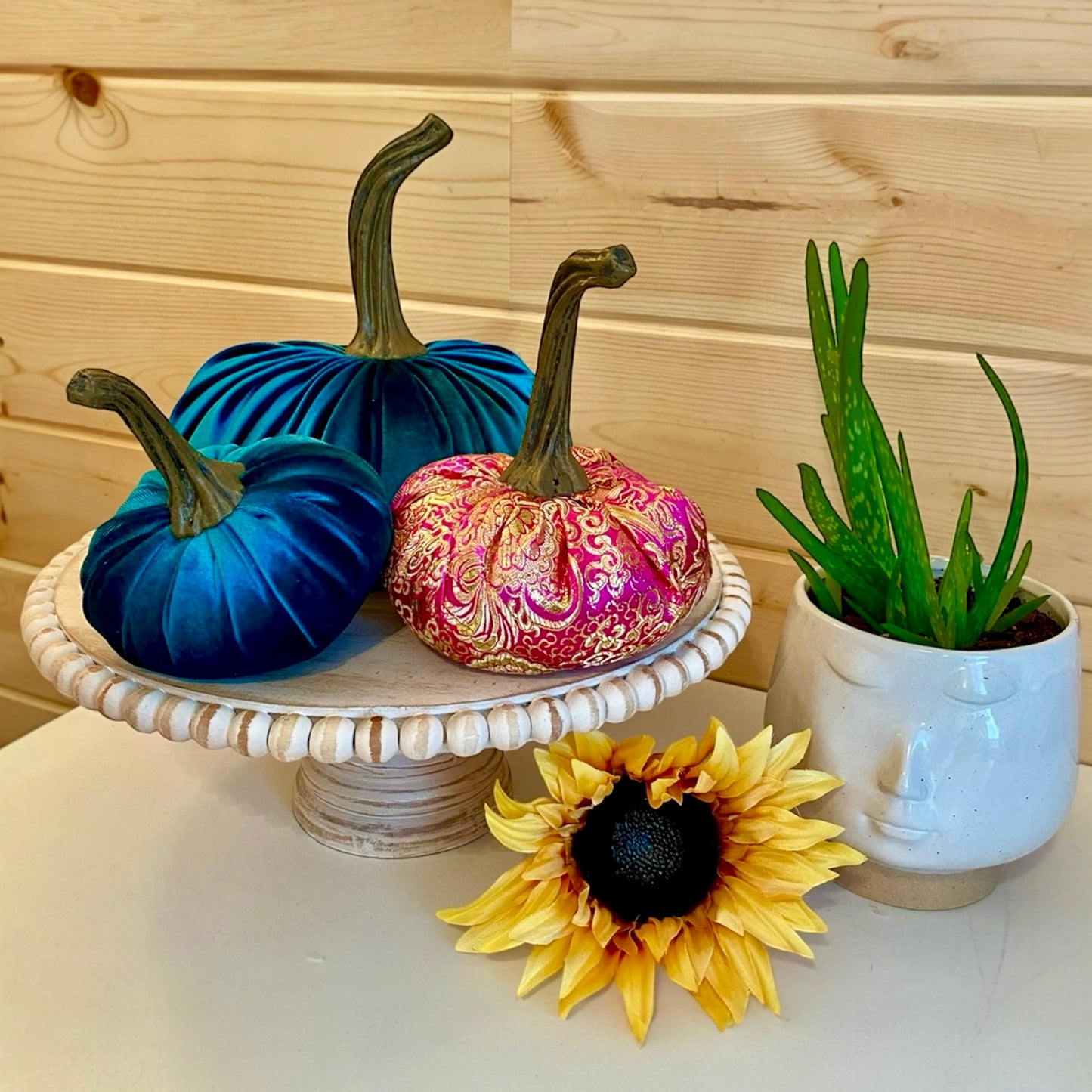 VELVET PUMPKIN SET of 3 - TEAL VELVET