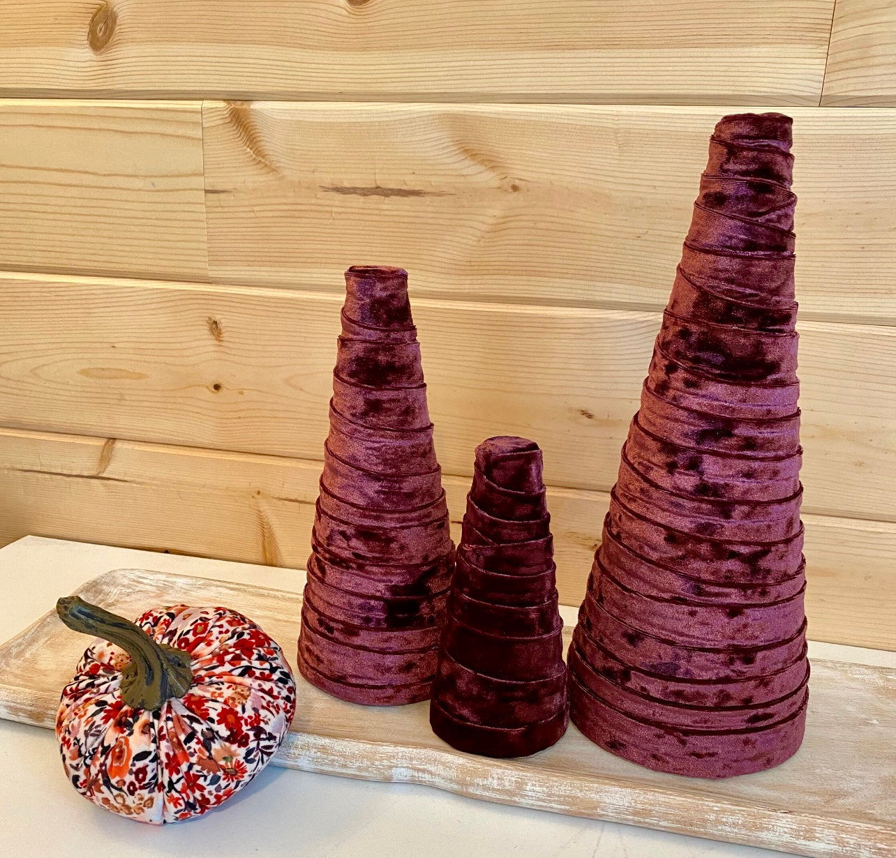 Decorative CONE Trees WINE VELVET Set of 3