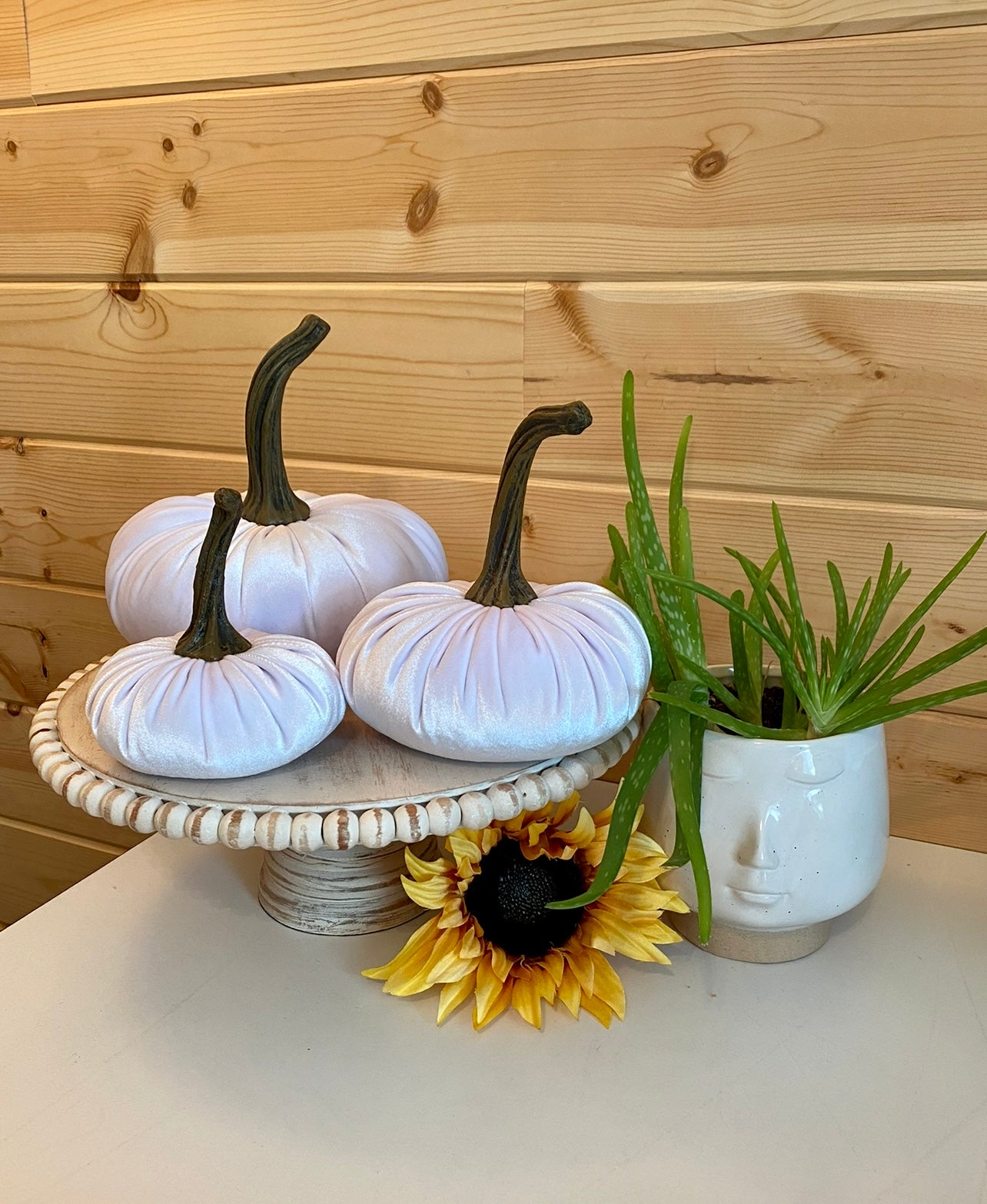 PUMPKINS SET of 3 VELVET - WHITE