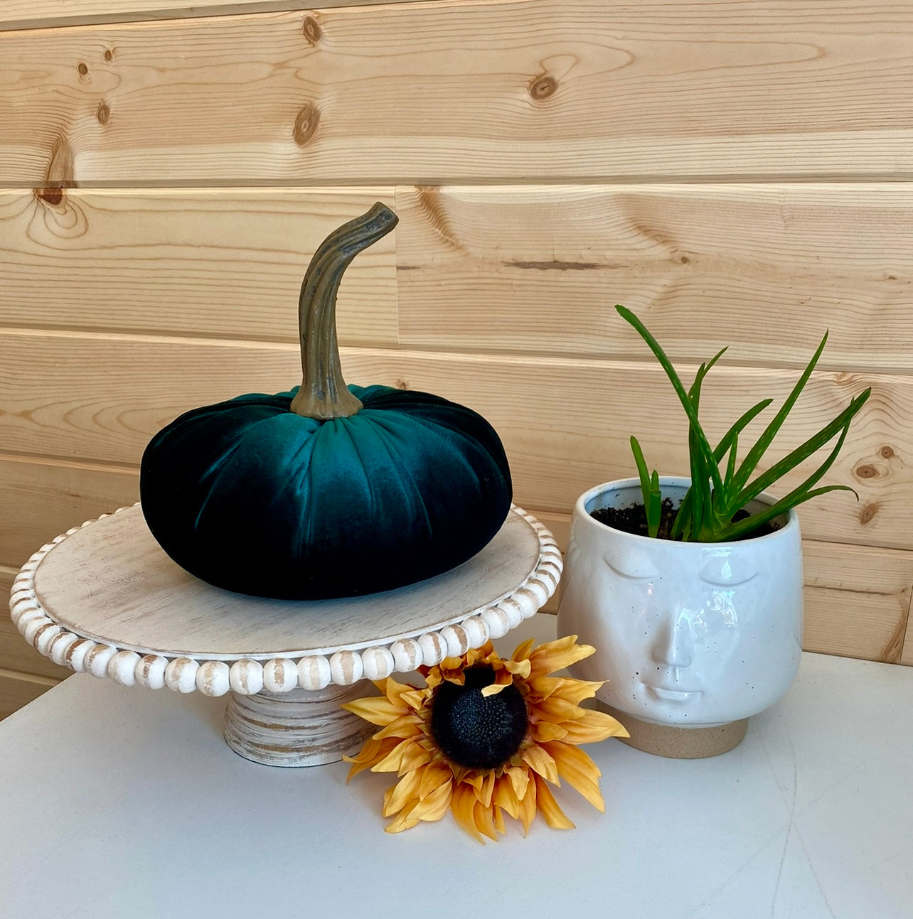 VELVET PUMPKIN SET of 3 - HUNTER GREEN