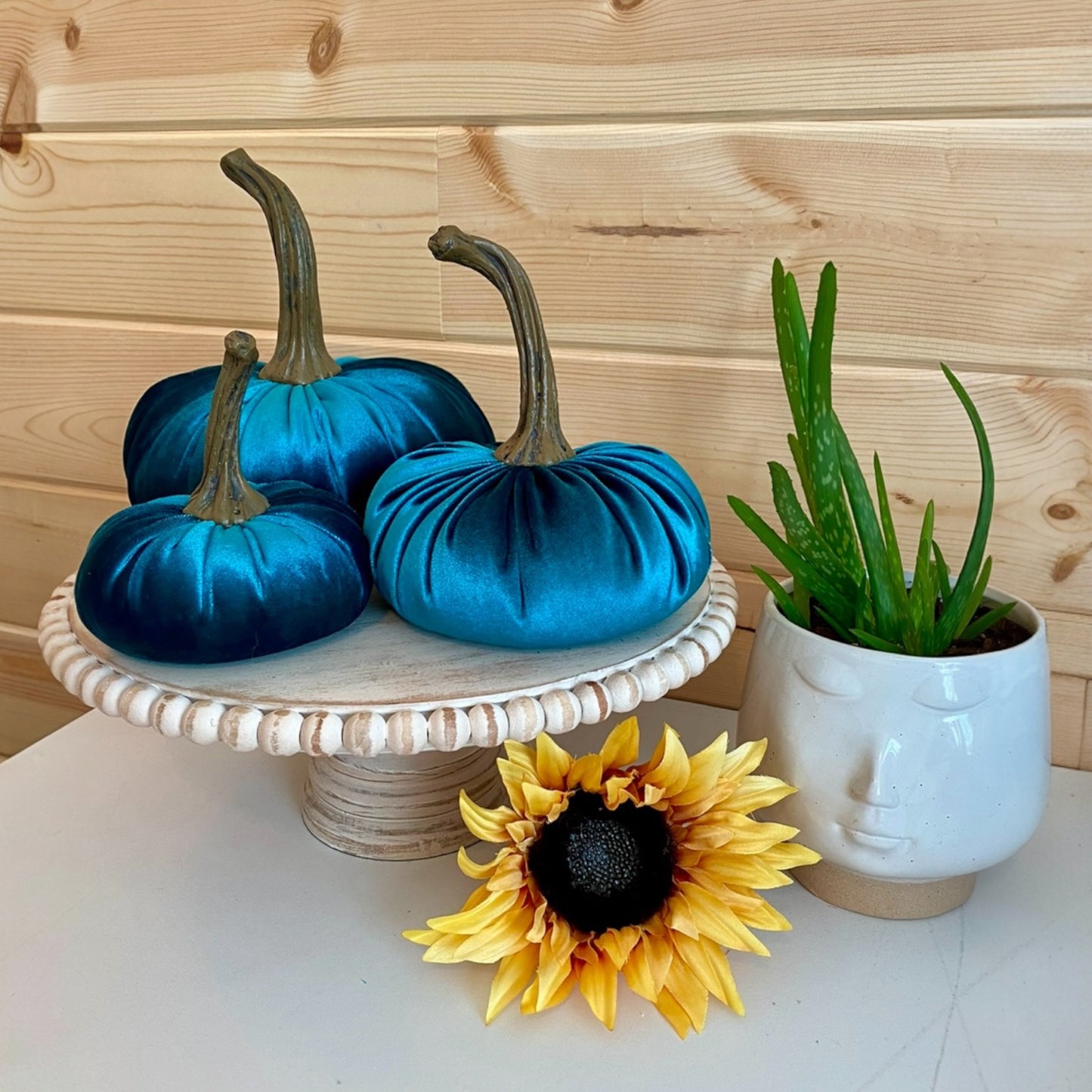 VELVET PUMPKIN SET of 3 - TEAL VELVET