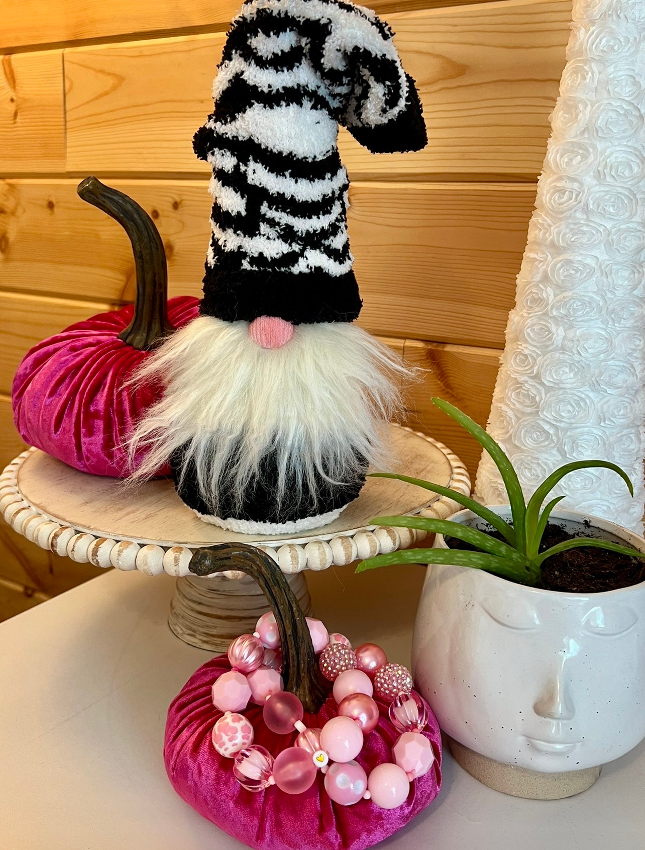 Handmade single GNOME Zebra stripe hat mantle Gnome decor coffee table decor gnome centerpieces Valentine's Day gift for her Spring gnome