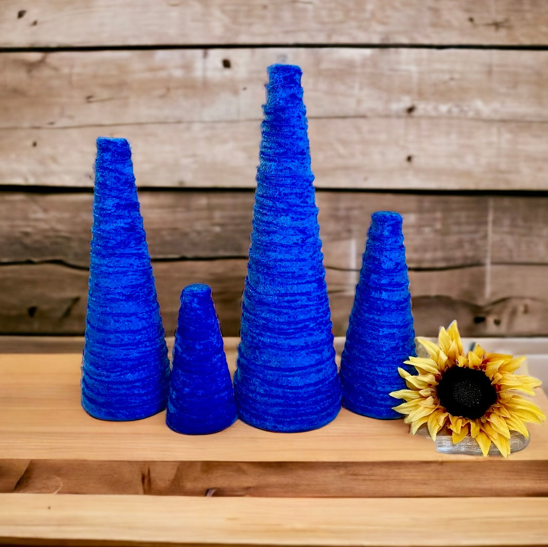 Decorative CONE Trees BLUE CRUSH VELVET Tree Sets of 4