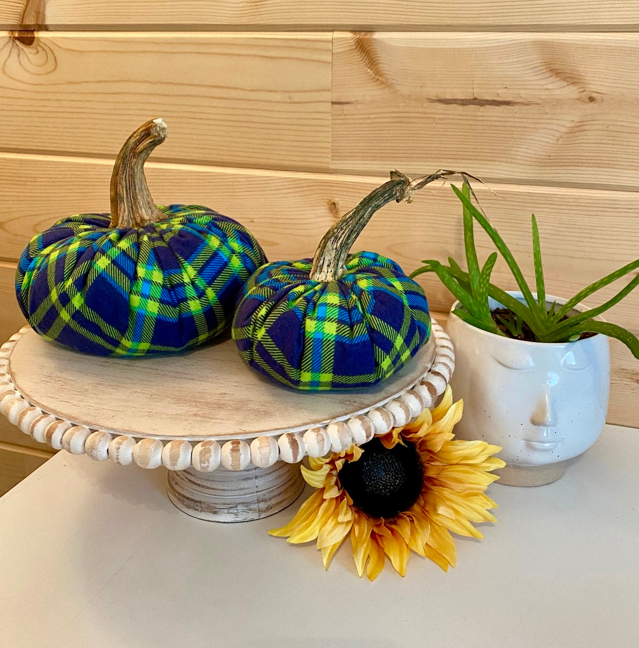 LARGE FLANNEL PUMPKIN - NAVY and GREEN TARTAN PLAID