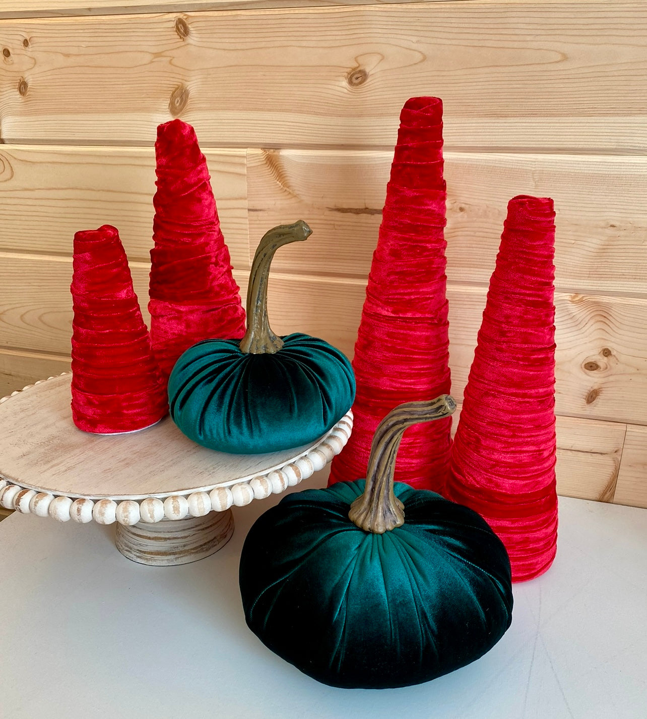 VELVET PUMPKIN SET of 3 - HUNTER GREEN