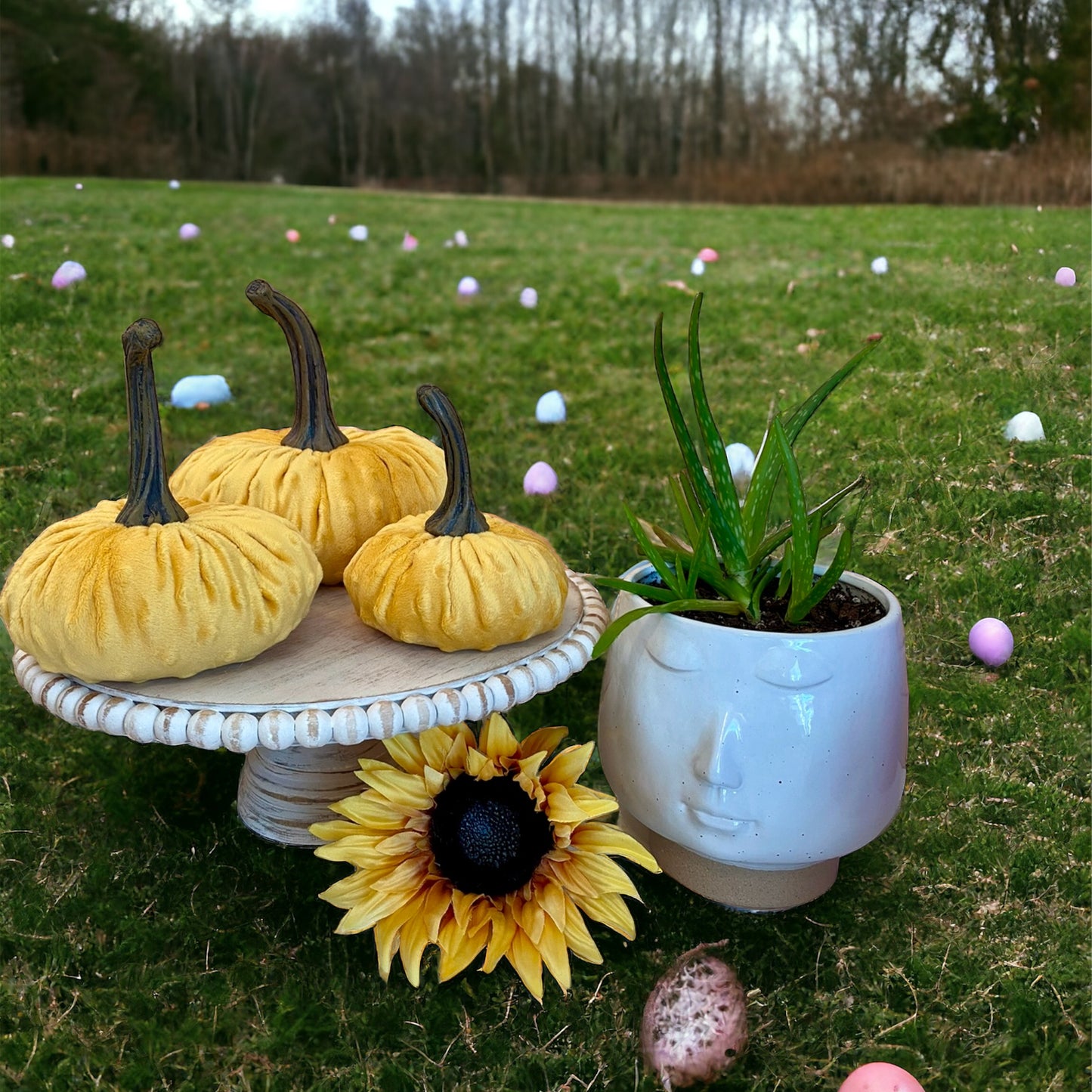 PUMPKIN SET of 3 NUBBY MINK VELVET - SUNFLOWER YELLOW