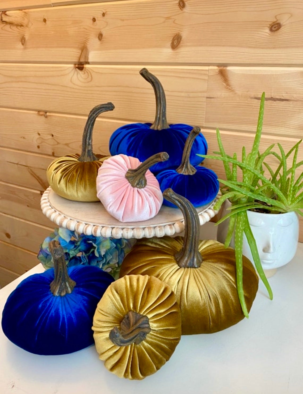 LARGE VELVET PUMPKIN - ROYAL BLUE