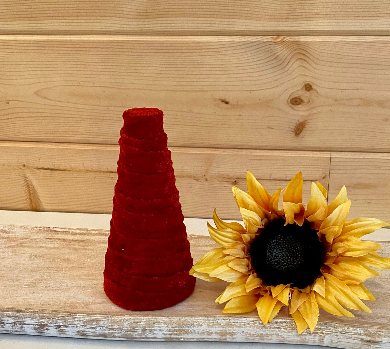 Decorative CONE Trees BRICK RED Crush Velvet Set of 3