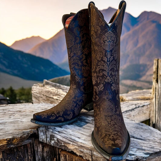 Old Gringo Women’s Western Boots NADIA Black Leather Laser-etched Floral Size 10