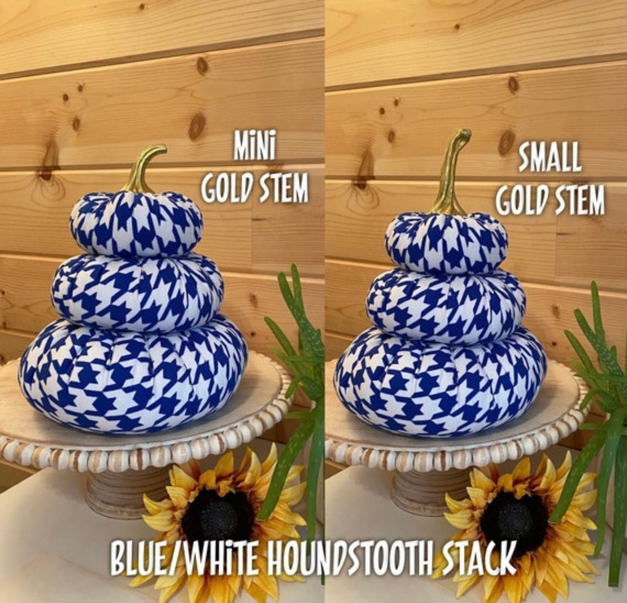 Tiered Pumpkin Stack - Houndstooth Print Blue and White