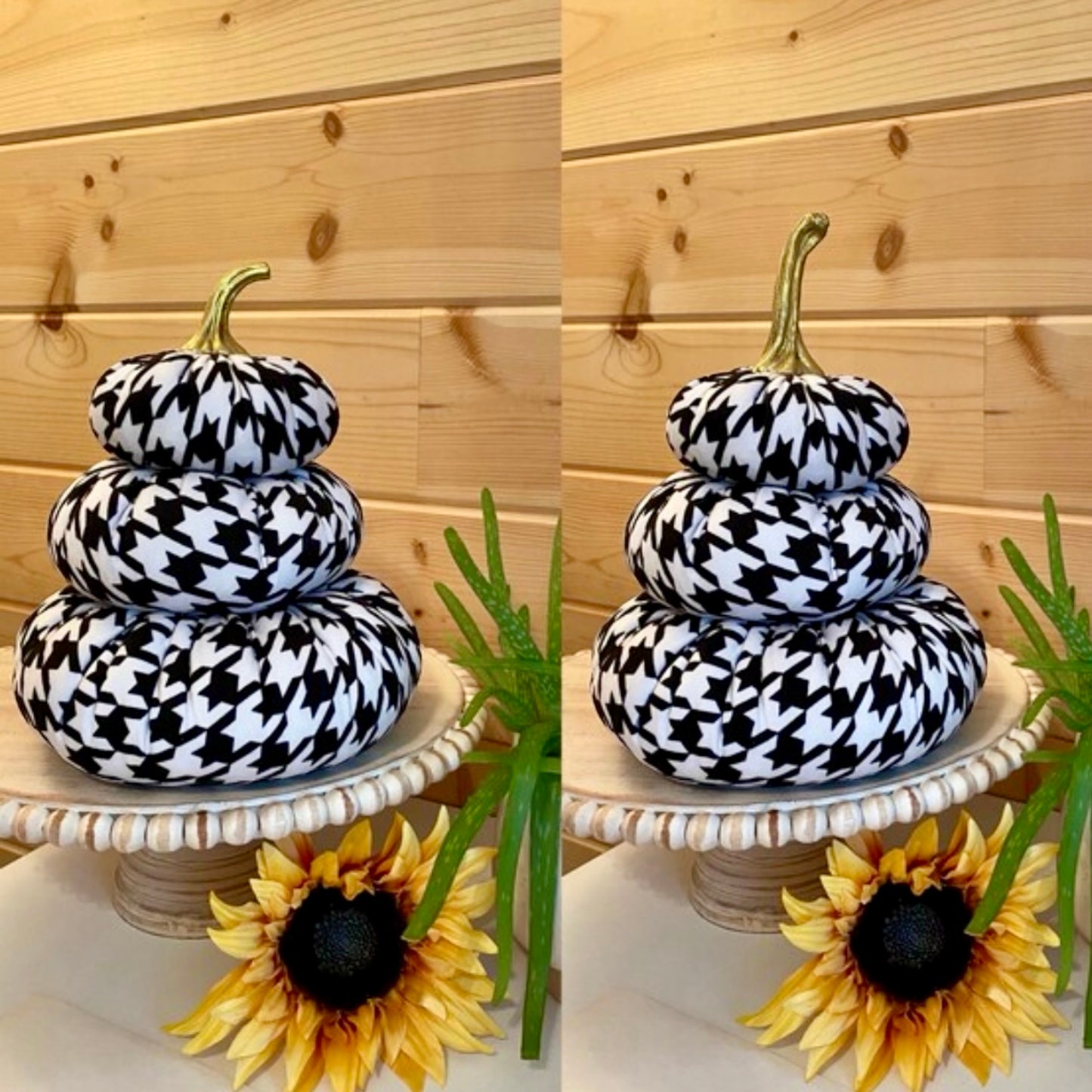 Tiered Pumpkin Stack - Houndstooth Print Black and White