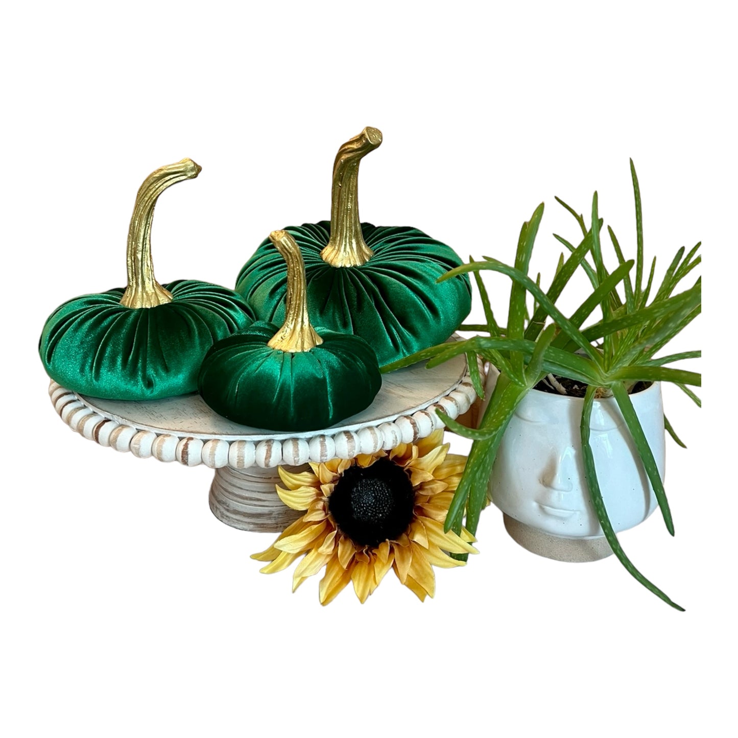 VELVET PUMPKIN SET of 3 - EMERALD GREEN