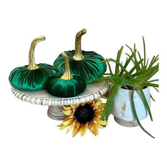 VELVET PUMPKIN SET of 3 - EMERALD GREEN