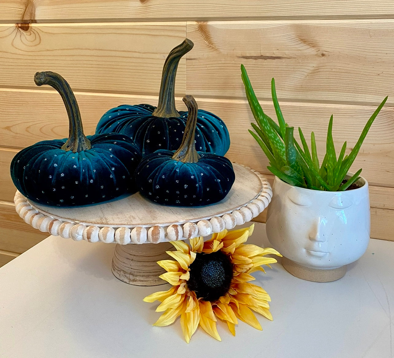 LARGE VELVET PUMPKIN - EVERGREEN SPARKLE