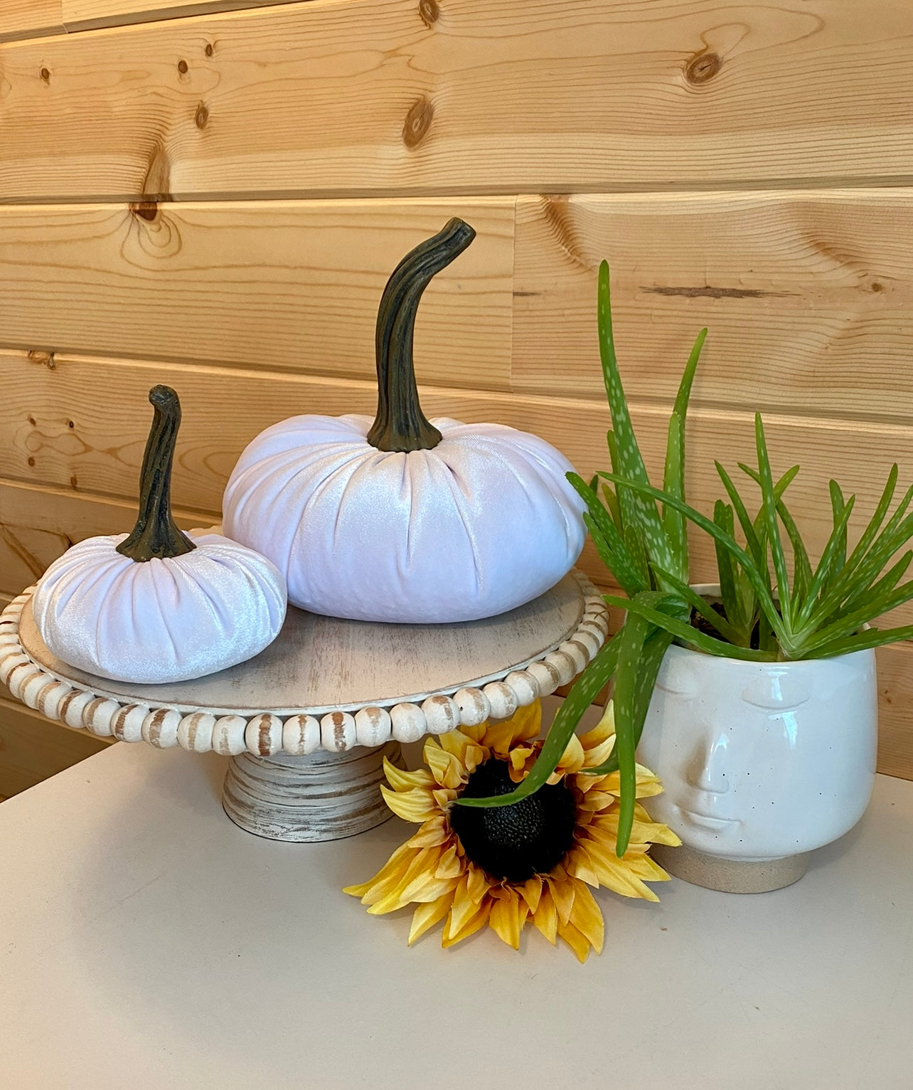 PUMPKINS SET of 3 VELVET - WHITE