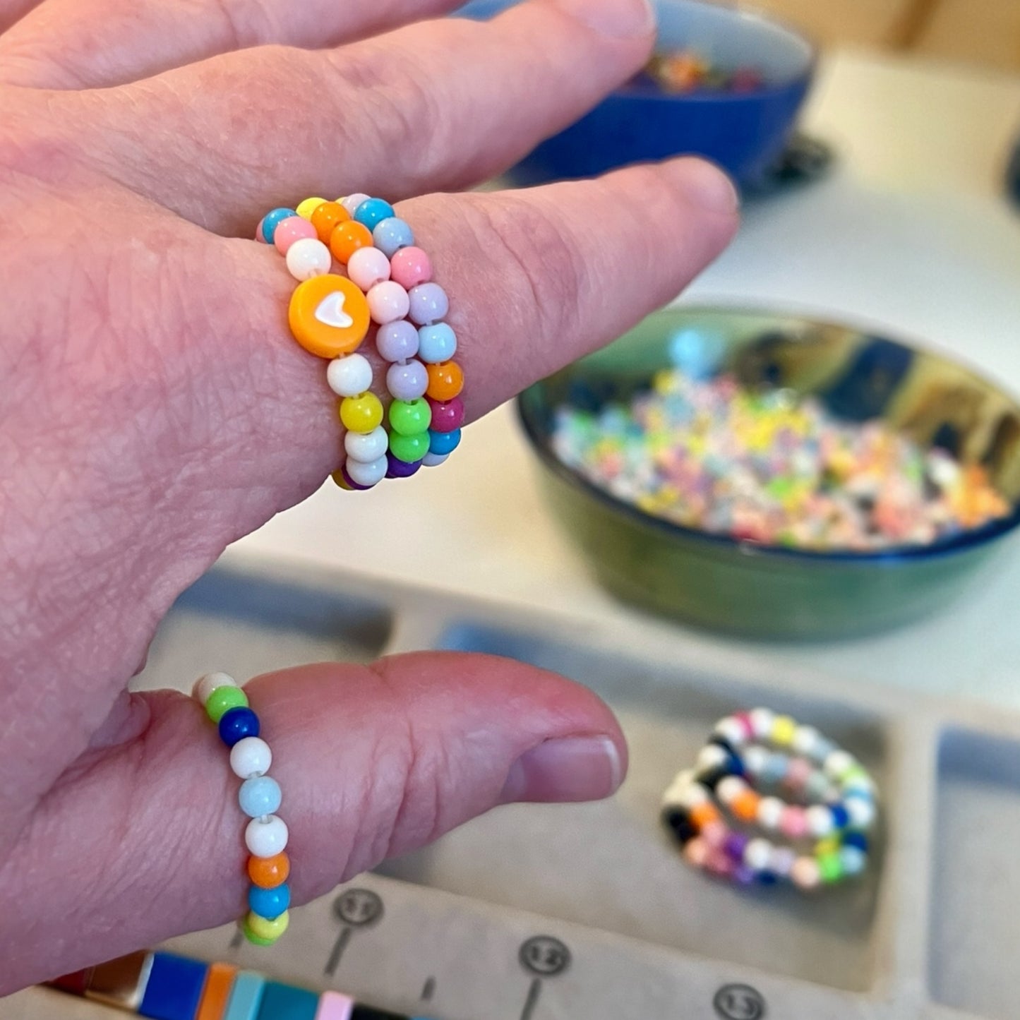 Multi Color Ring Stack Sets Stretch Elastic Gum Ball Colored Beaded Ring Stacks Spontaneous Gift for Her Stocking Stuffer Jewelry Gift Mode