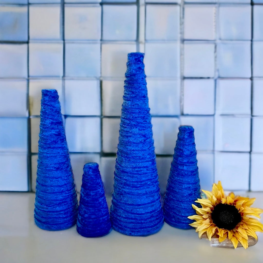 Decorative CONE Trees BLUE CRUSH VELVET Tree Sets of 4