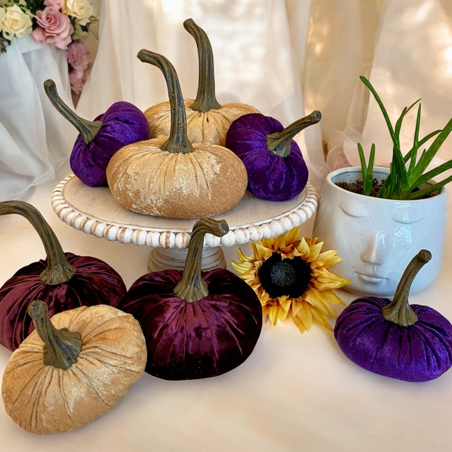 VELVET PUMPKIN SET of 3 - CHAMPAGNE GOLD CRUSH