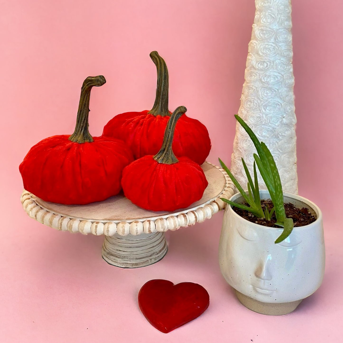 PUMPKIN SET of 3 NUBBY MINK VELVET - RED