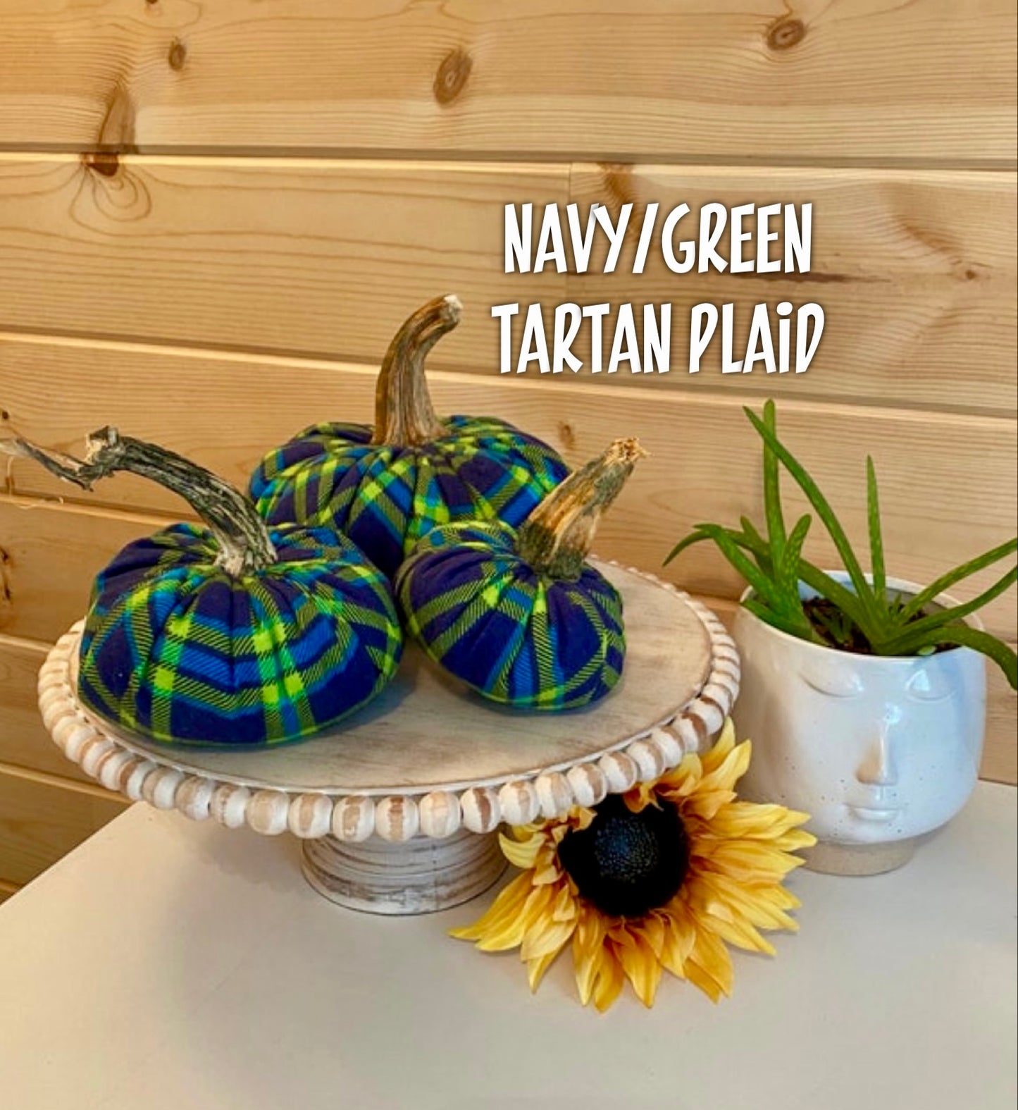 LARGE FLANNEL PUMPKIN - NAVY and GREEN TARTAN PLAID