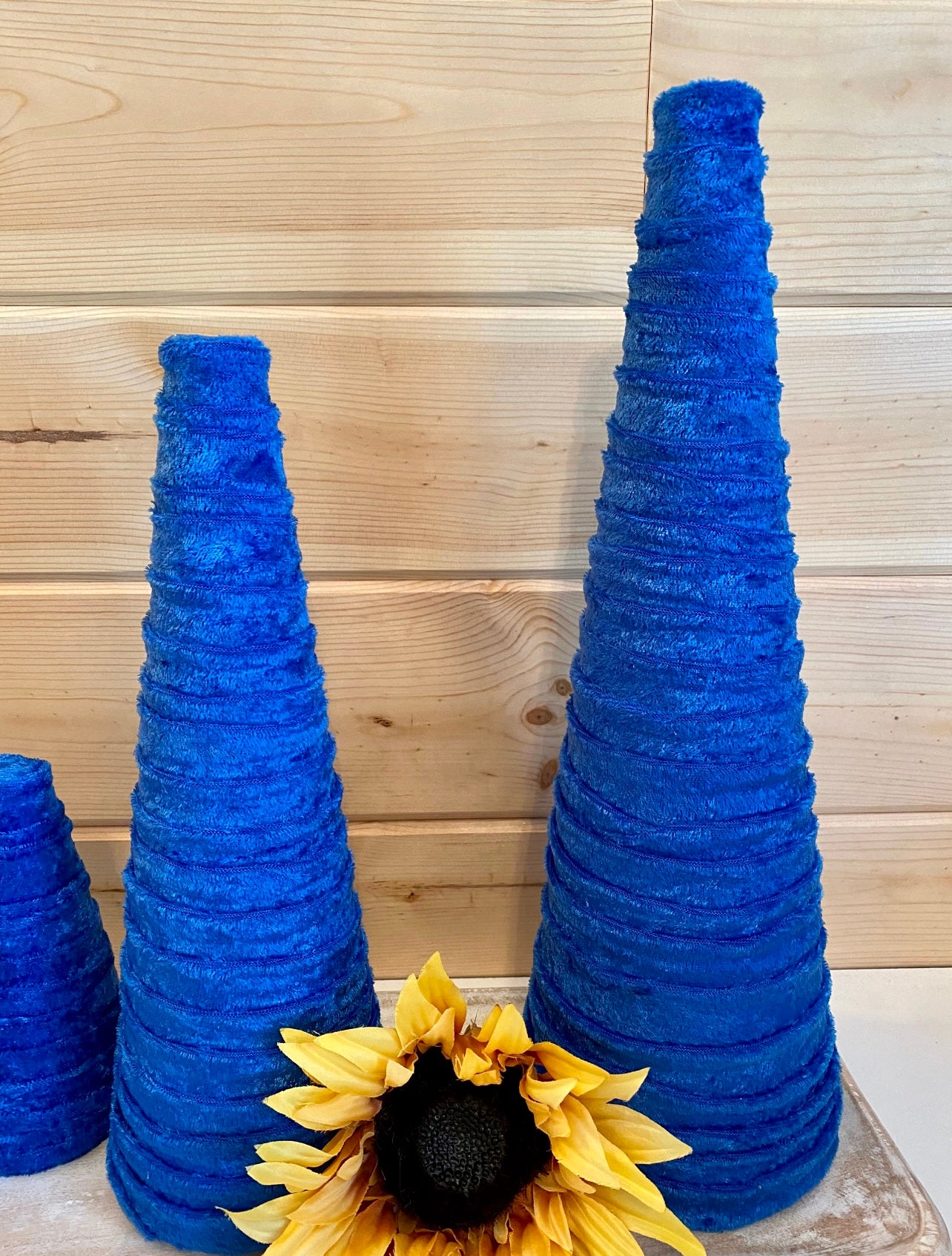 Decorative CONE Trees BLUE CRUSH Velvet Tree Set of 5