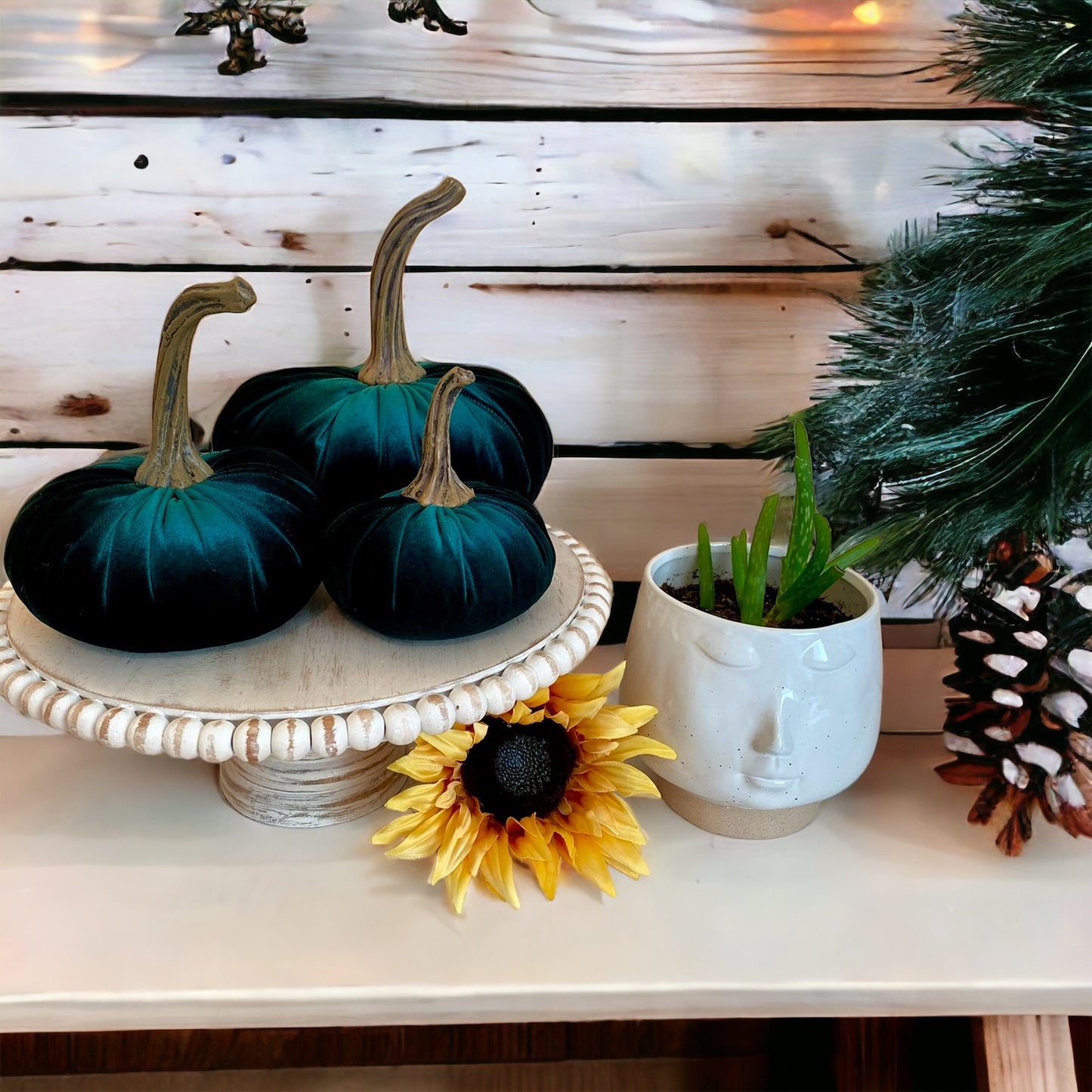 VELVET PUMPKIN SET of 3 - HUNTER GREEN