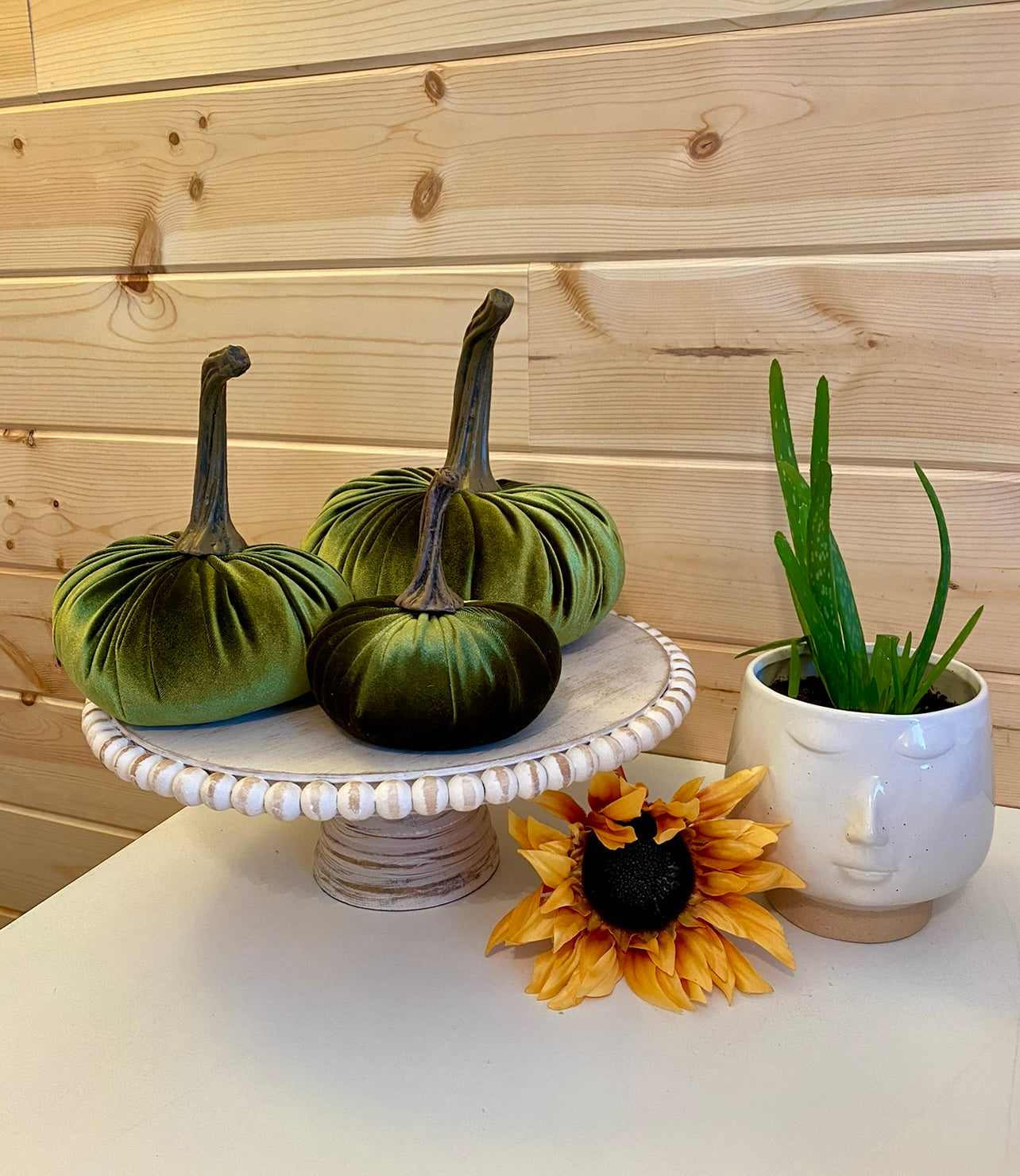 VELVET PUMPKIN SET of 3 - OLIVE