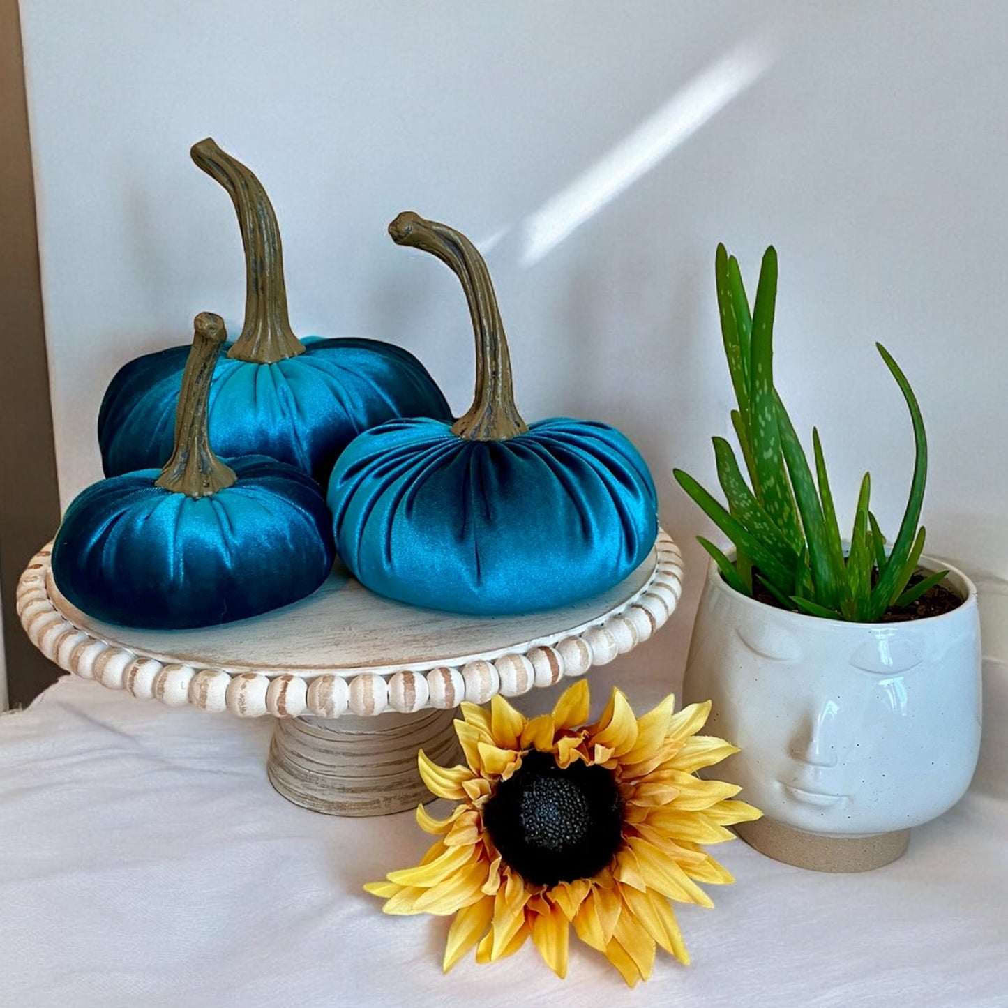 VELVET PUMPKIN SET of 3 - TEAL VELVET