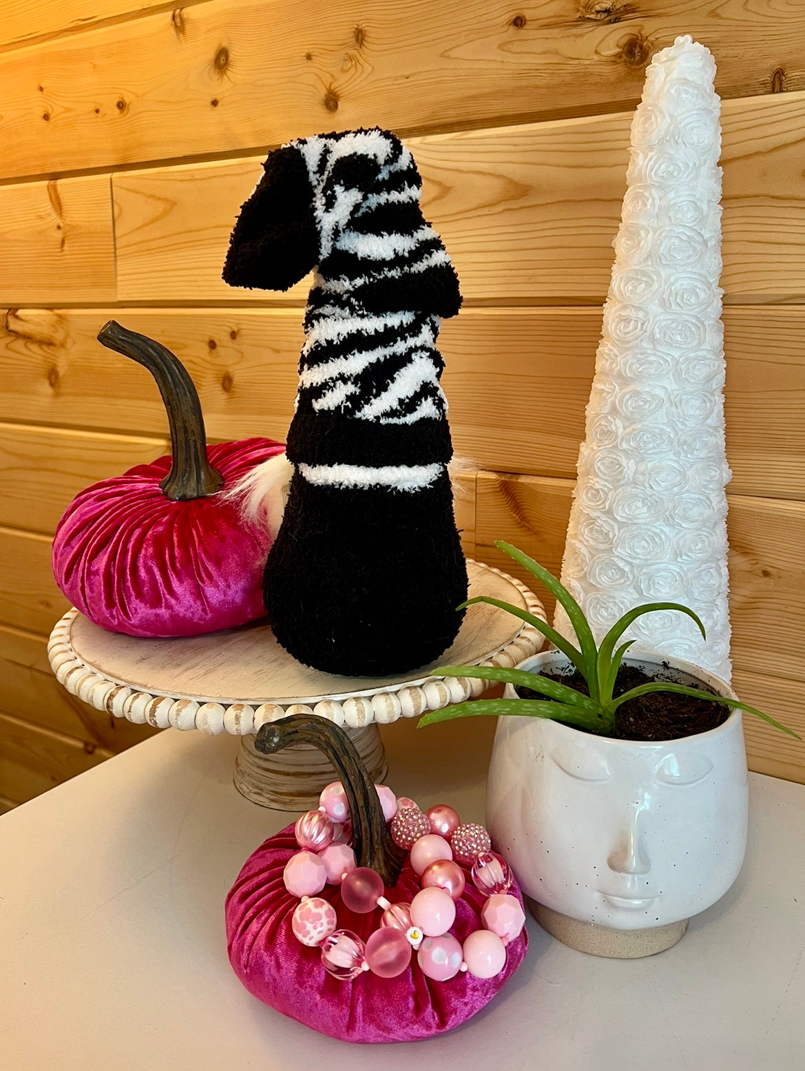 Handmade single GNOME Zebra stripe hat mantle Gnome decor coffee table decor gnome centerpieces Valentine's Day gift for her Spring gnome